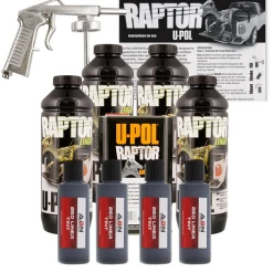 U-POL Raptor Tintable Black Metallic Bed Liner Kit W/ Spray Gun, 4 Liters Upol