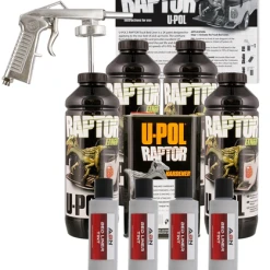 U-POL Raptor Tintable Bright Silver Bed Liner W/ Spray Gun,4 Liters Upol